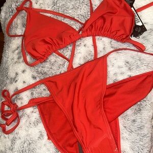 Red Triangle Top String Bikini